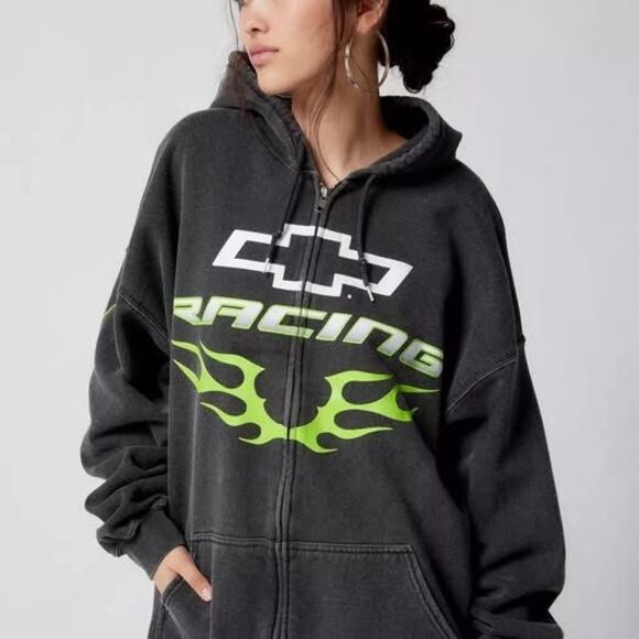 Chevy Racing Flame Hoodie Sweatshirt Size S/M Oversized Fit - Picture 1 of 7
